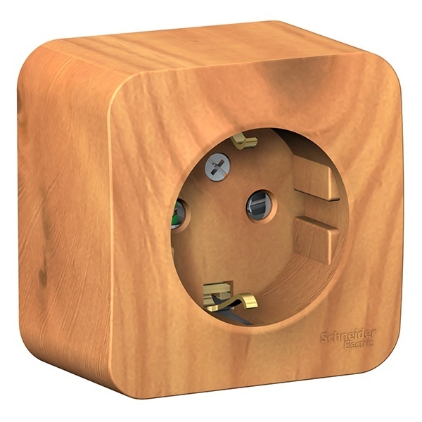 Накладная розетка с заземлением со шторками SE Blanca 16А 250В ясень изол.пластина