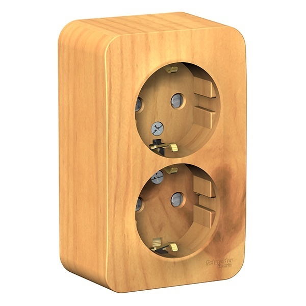 Накладная розетка 2-ая с заземлением со шторками SE Blanca 16А 250В ясень изол.пластина