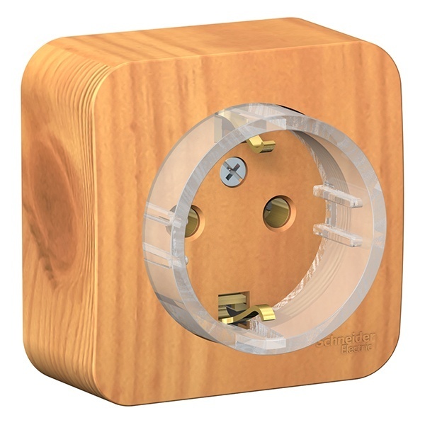 Накладная розетка компактная с заземлением без шторок SE Blanca 16А 250В ясень изол.пластина