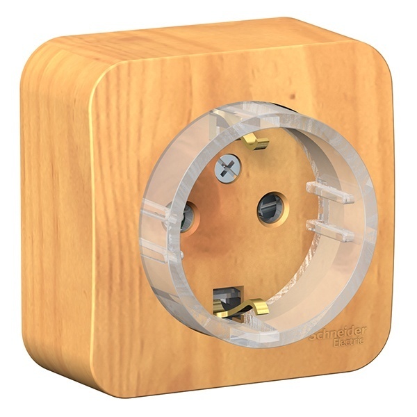 Накладная розетка компактная с заземлением со шторками SE Blanca 16А 250В ясень изол.пластина