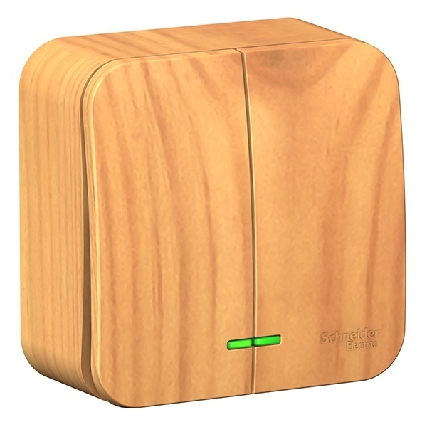 Накладной выключатель 2-клавишный с подсветкой SE Blanca 10А 250В ясень изол.пластина