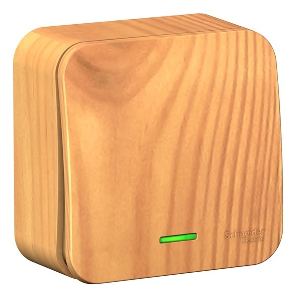Накладной переключатель 1-клавишный с подсветкой SE Blanca 10А 250В ясень изол.пластина
