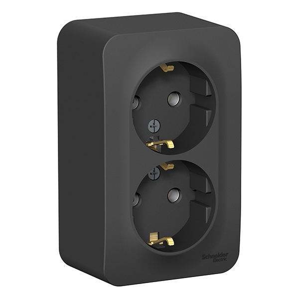 Накладная розетка 2-ая с заземлением без шторок SE Blanca 16А 250В антрацит