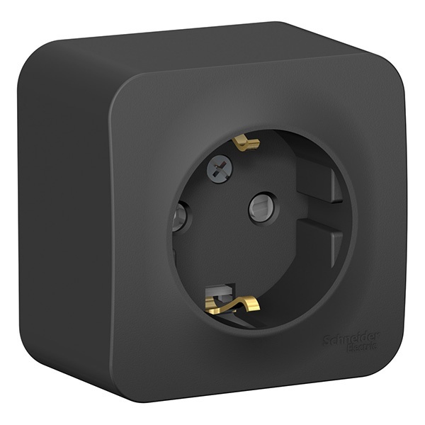 Накладная розетка с заземлением со шторками SE Blanca 16А 250В антрацит