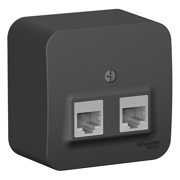 Накладная розетка 2-ая компьютерная RJ45 кат.5E SE Blanca антрацит изол.пластина