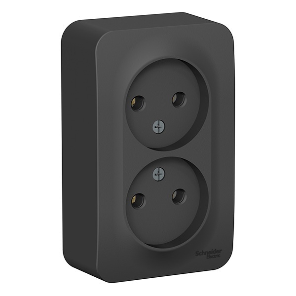 Накладная розетка 2-ая без заземления без шторок SE Blanca 16А 250В антрацит изол.пластина