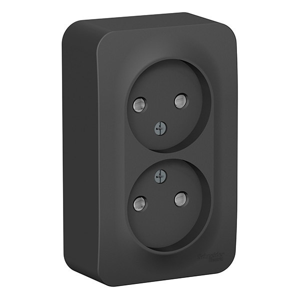 Накладная розетка 2-ая без заземления со шторками SE Blanca 16А 250В антрацит изол.пластина