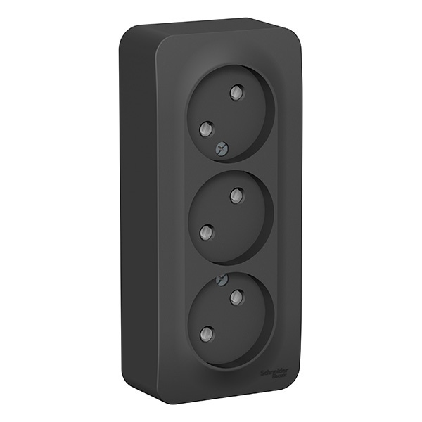 Накладная розетка 3-ая без заземления со шторками SE Blanca 16А 250В антрацит изол.пластина