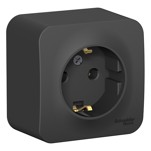 Накладная розетка с заземлением без шторок SE Blanca 16А 250В антрацит изол.пластина