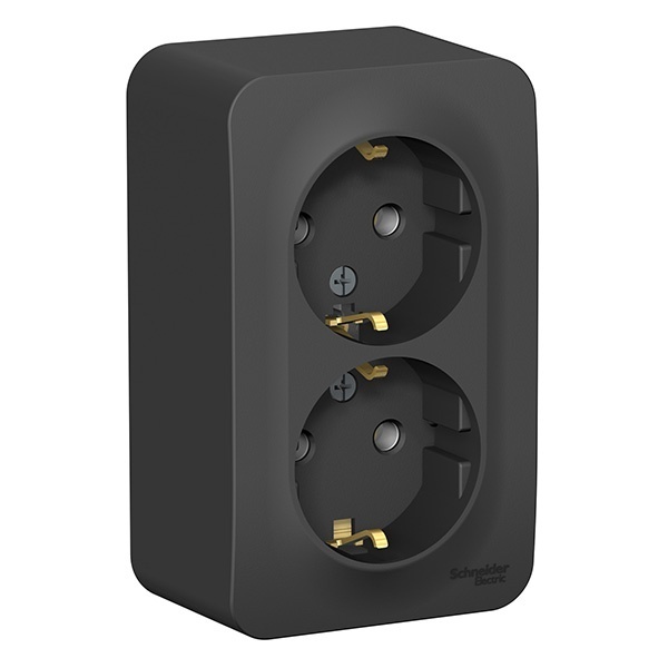 Накладная розетка 2-ая с заземлением без шторок SE Blanca 16А 250В антрацит изол.пластина