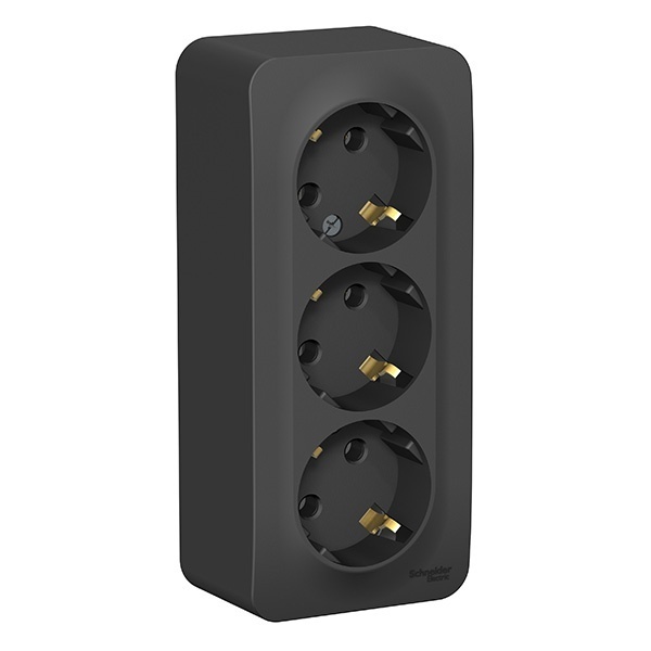 Накладная розетка 3-ая с заземлением без шторок SE Blanca 16А 250В антрацит изол.пластина