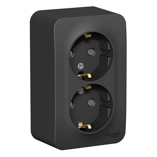 Накладная розетка 2-ая с заземлением со шторками SE Blanca 16А 250В антрацит изол.пластина