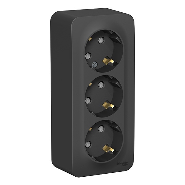 Накладная розетка 3-ая с заземлением со шторками SE Blanca 16А 250В антрацит изол.пластина