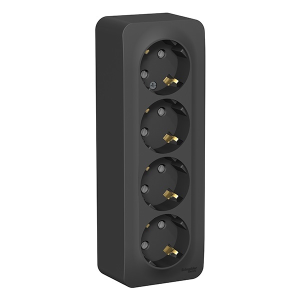 Накладная розетка 4-ая с заземлением со шторками SE Blanca 16А 250В антрацит изол.пластина