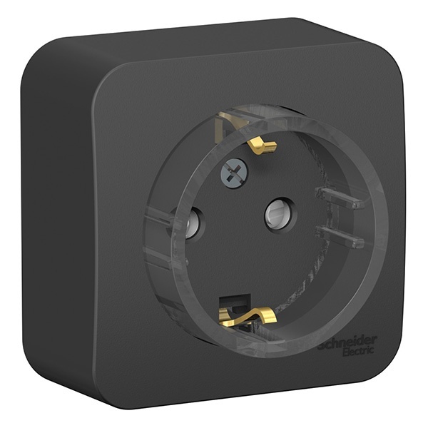 Накладная розетка компактная с заземлением со шторками SE Blanca 16А 250В антрацит из.пластина