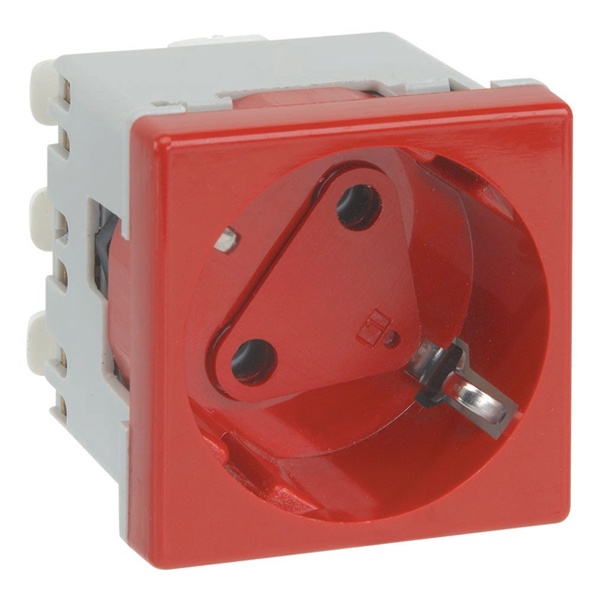 Розетка с блокировкой Simon K45 2к+з 16A 45х45мм, безвинтовые клеммы, красный