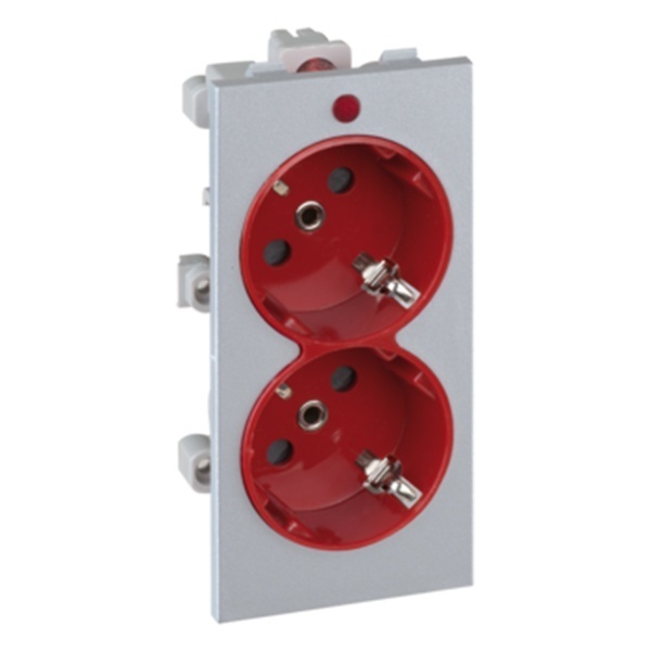Розетка двойная Simon Connect 2P+E 16А 250В, S-модуль 52x108мм, алюминий + красный