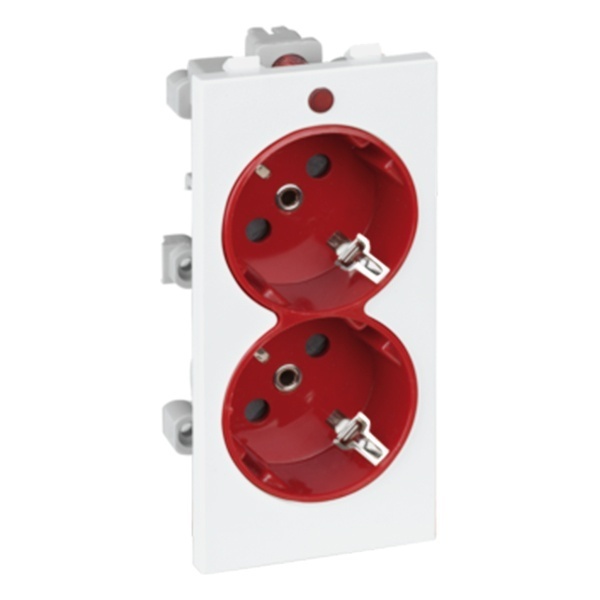 Розетка двойная Simon Connect 2P+E 16А 250В, S-модуль 52x108мм, белый + красный