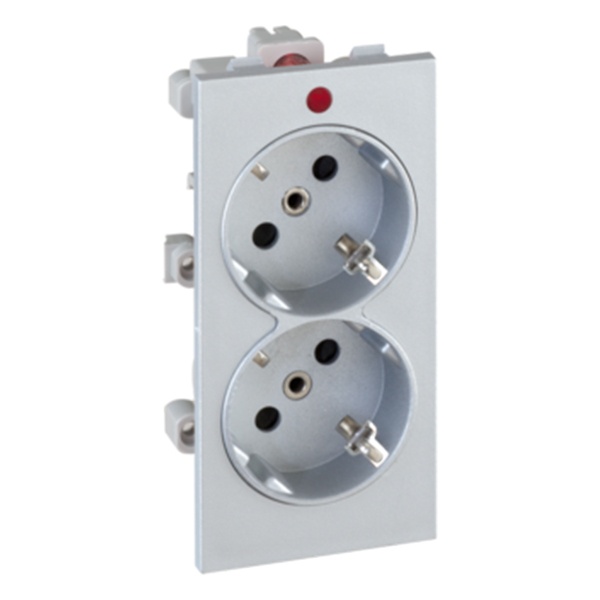 Розетка двойная Simon Connect 2P+E 16А 250В, S-модуль 52x108мм, алюминий