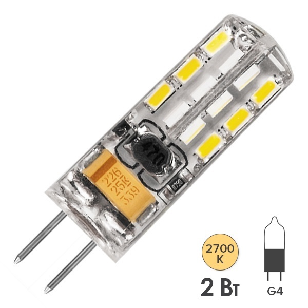 Лампа светодиодная капсула Feron LB-420 2W 2700K 12V G4 150Lm 10x36mm теплый свет