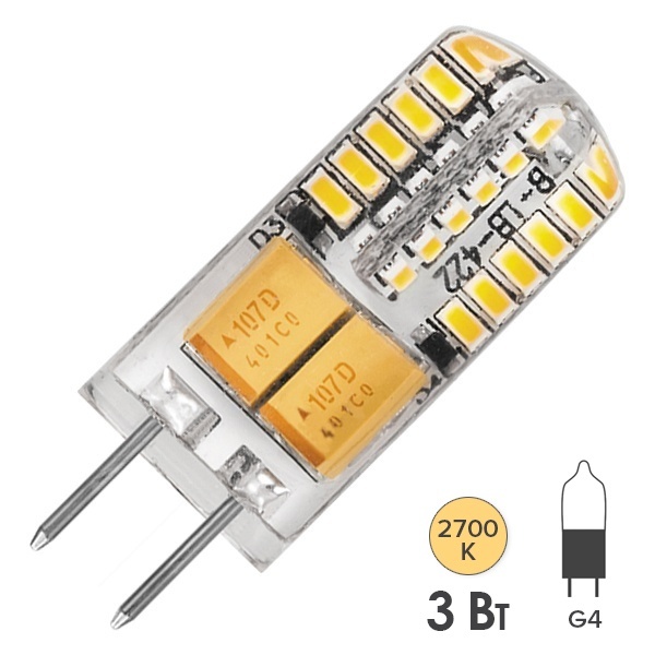 Лампа светодиодная капсула Feron LB-422 3W 2700K 12V G4 230Lm 11x38mm теплый свет