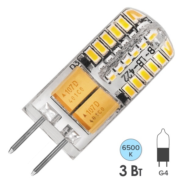 Лампа светодиодная капсула Feron LB-422 3W 6400K 12V G4 250Lm 11x38mm холодный свет
