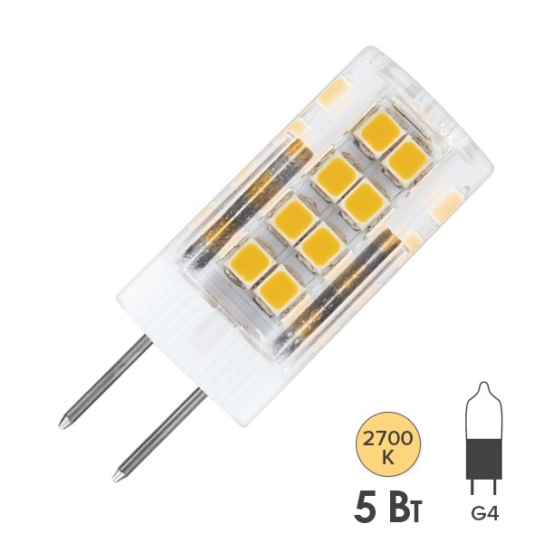Лампа светодиодная Feron LB-432 5W 2700K 220V G4 теплый свет