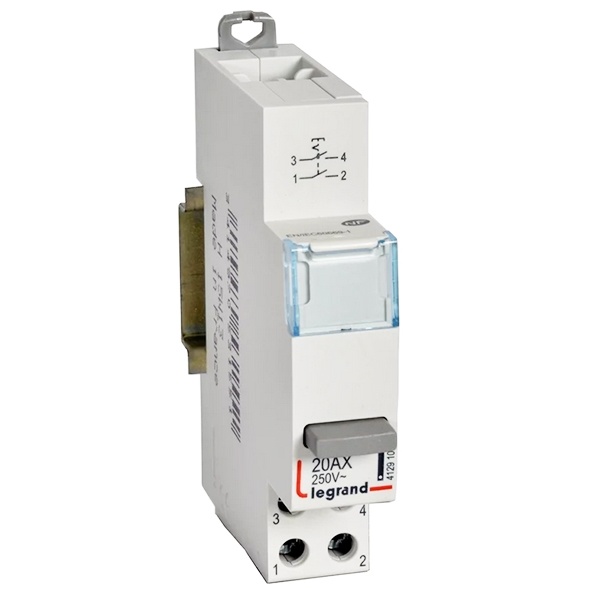 Кнопочный выключатель Legrand с фиксатором 2 полюса 2НО 20А 1 модуль