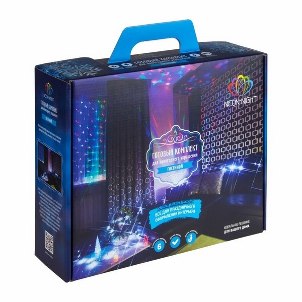 Набор для новогоднего украшения интерьера Гостиная, цвет гирлянд белый