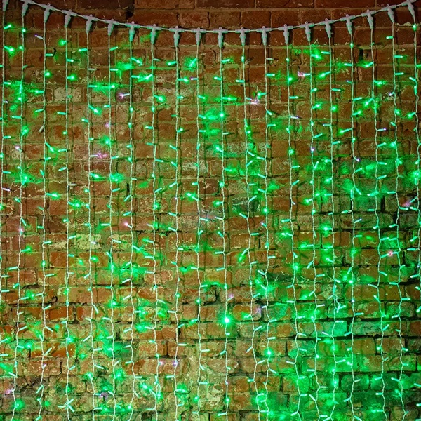 Гирлянда Светодиодный Дождь 2x1,5м 360LED зеленый IP44 постоянное свечение, белый провод, 230В