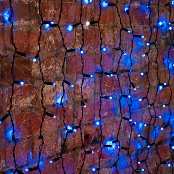 Гирлянда Светодиодный Дождь 2x3м 760LED синий IP65 постоянное свечение, черный провод, 230В