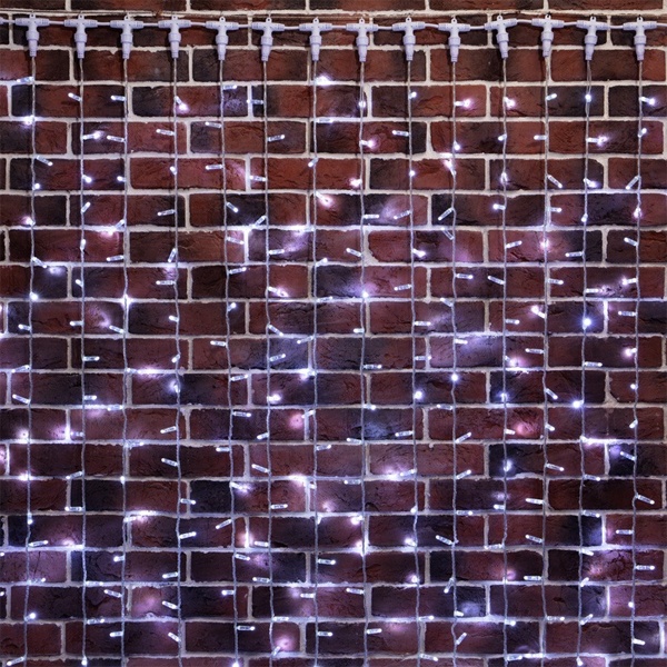 Гирлянда светодиодная Дождь 2x9m 1200LED 230V белый постоянное свечение, прозрачный провод IP65