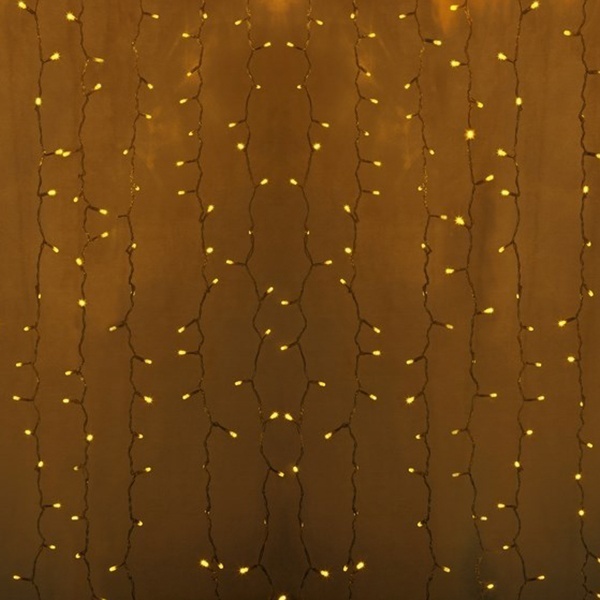 Гирлянда Светодиодный Дождь 2x1,5м 192LED желтый IP44 постоянное свечение, прозрачный провод, 230В