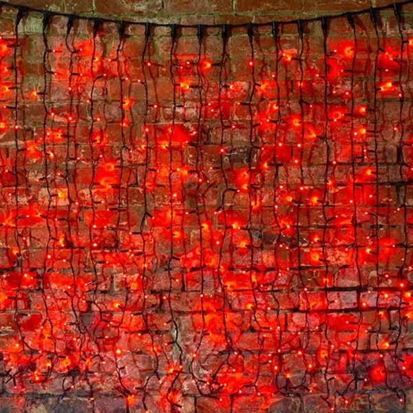 Гирлянда Светодиодный Дождь 2x1,5м 360LED красный IP65 постоянное свечение, черный каучук, 230В