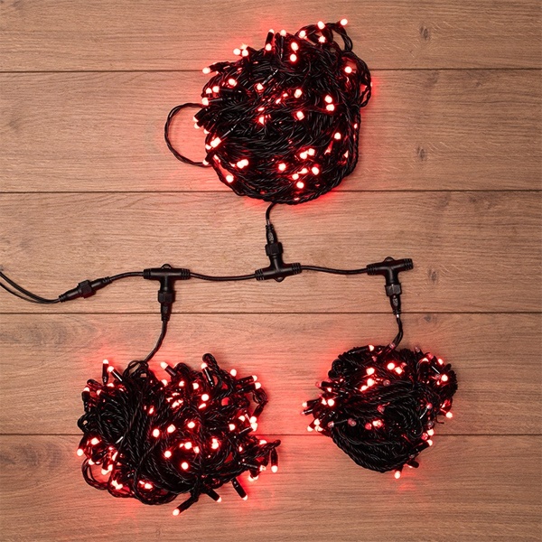 Гирлянда LED Клип-лайт, 24V, 3 нити по 20 м, свечение с динамикой, цвет диодов красный