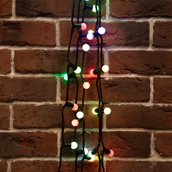 Гирлянда мультишарики D17,5мм, 20м, черный ПВХ, IP65 230V 200LED, цвет RGB