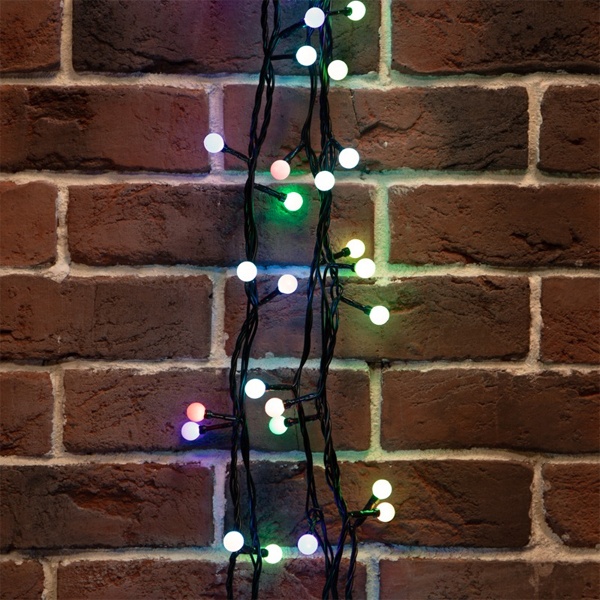 Гирлянда мультишарики D13мм, 20м, черный ПВХ, IP65 230V 200LED, цвет RGB