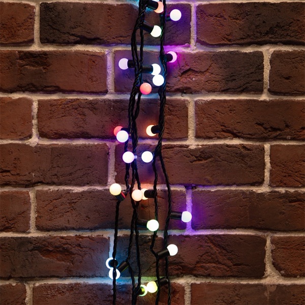 Гирлянда мультишарики D17,5мм, 10м, черный ПВХ, IP65 230V 100LED, цвет RGB