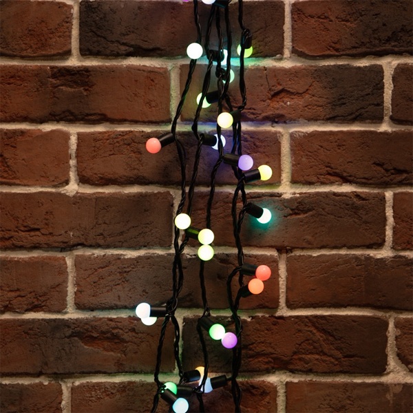 Гирлянда мультишарики D17,5мм, 20м, черный ПВХ, 200LED, цвет RGB, IP65 24V