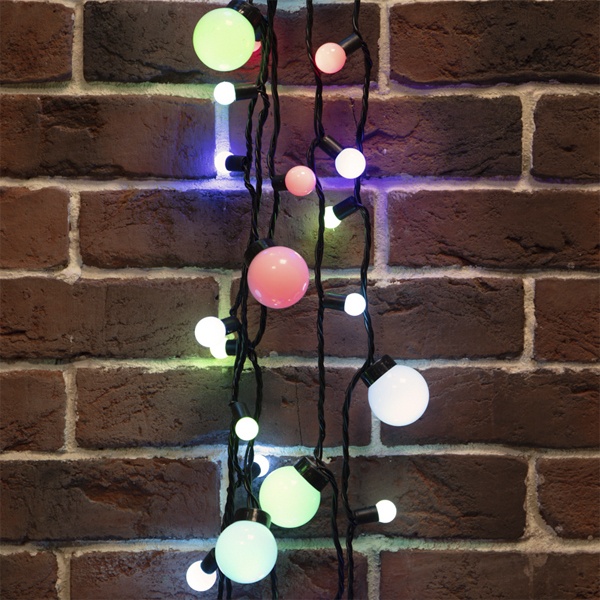 Гирлянда мультишарики 17,5мм, D23мм, D17,5мм, D45мм 10м черный ПВХ, IP65 230V 80LED, цвет RGB