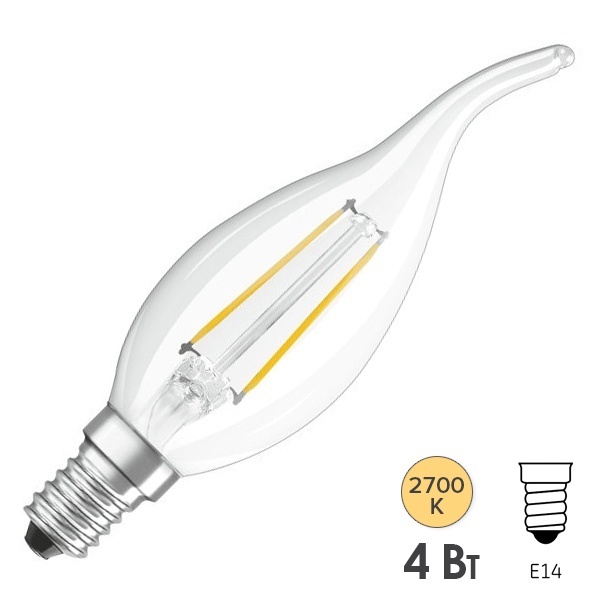 Лампа филаментная светодиодная свеча на ветру Osram LED Retrofit CL BA40 4W/827 E14