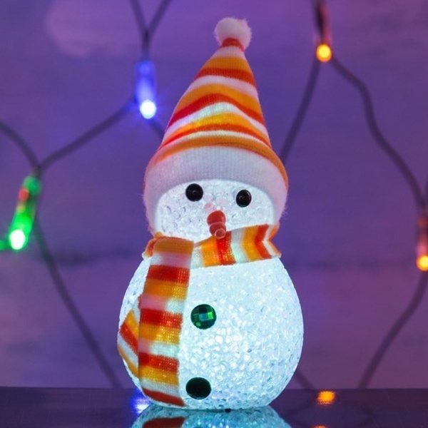 Акриловая светодиодная фигура Снеговик, 7LED RGB 17см, питание от 3 AG13 (батарейки в комплекте)