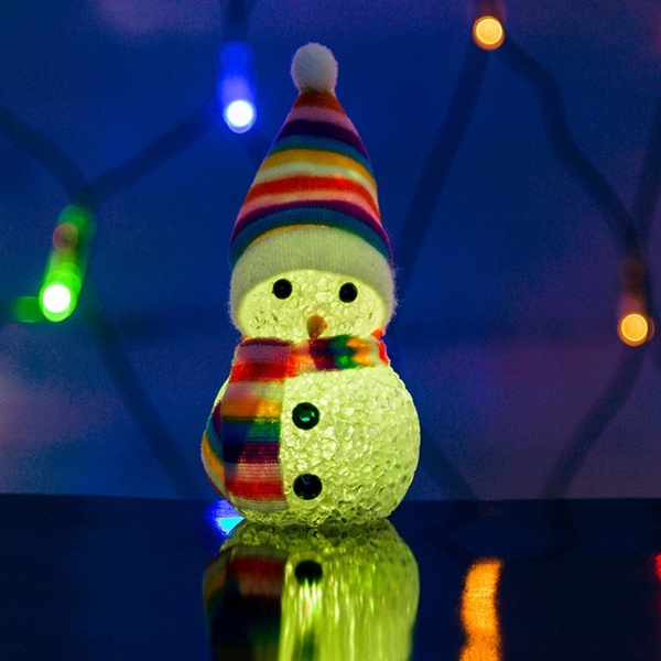 Акриловая светодиодная фигура Снеговик, 1LED RGB 10см, питание от 3 AG13/AG10 (батарейки в комплекте