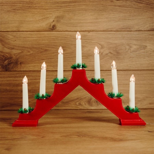 Новогодняя горка 7 свечек, 230V IP20, цвет корпуса: красный, цвет свечения: теплый белый