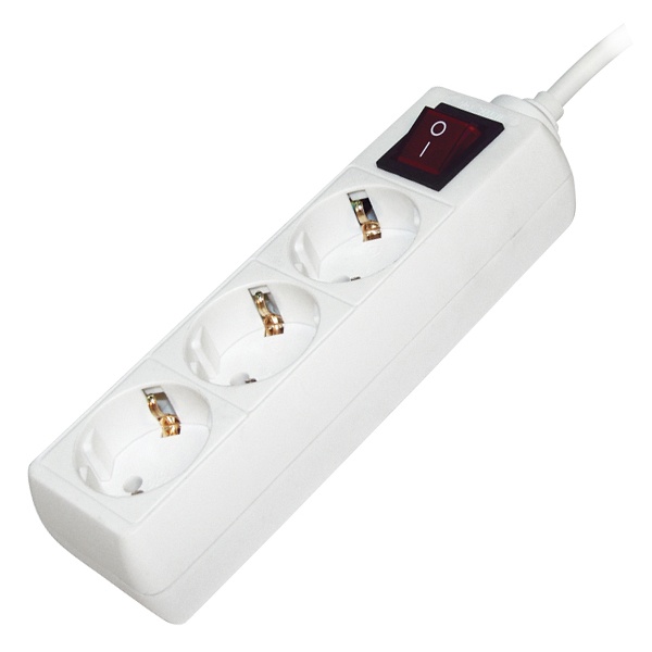 Удлинитель ИЭК У03К 3х2P+PE с выключателем 3м 3х1мм2 16А/250В белый