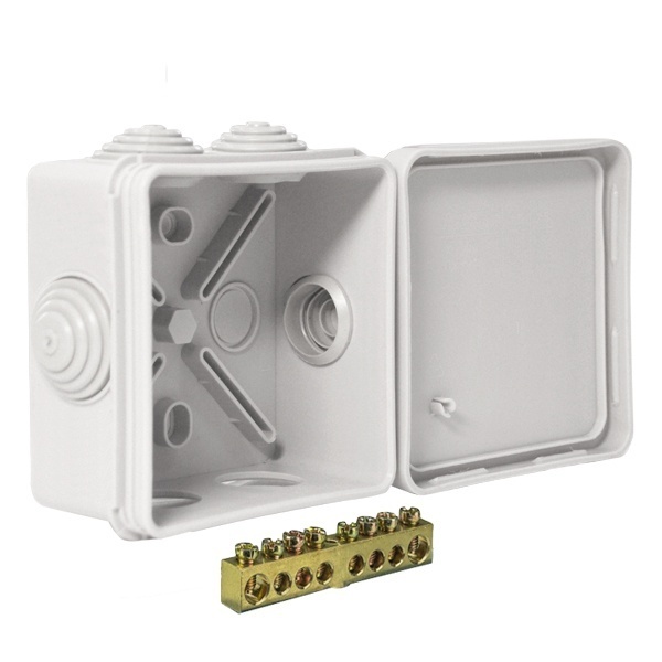 Коробка уравнивания потенциалов Промрукав 80х80х40 мм ОП с шиной на 8 зажимов