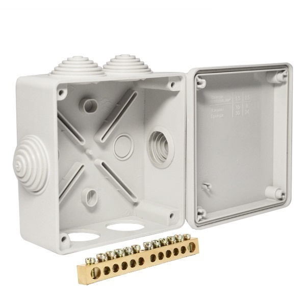 Коробка уравнивания потенциалов Промрукав 100х100х50 мм ОП с шиной на 12 зажимов