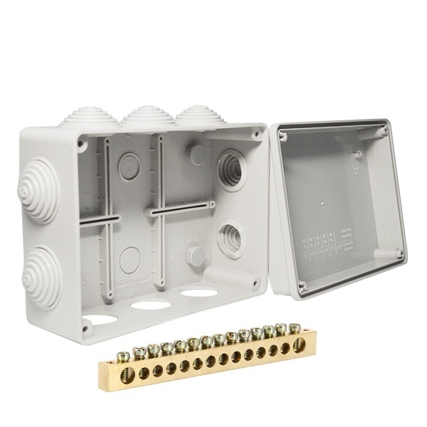 Коробка уравнивания потенциалов Промрукав 150х110х70 мм ОП с шиной на 14 зажимов