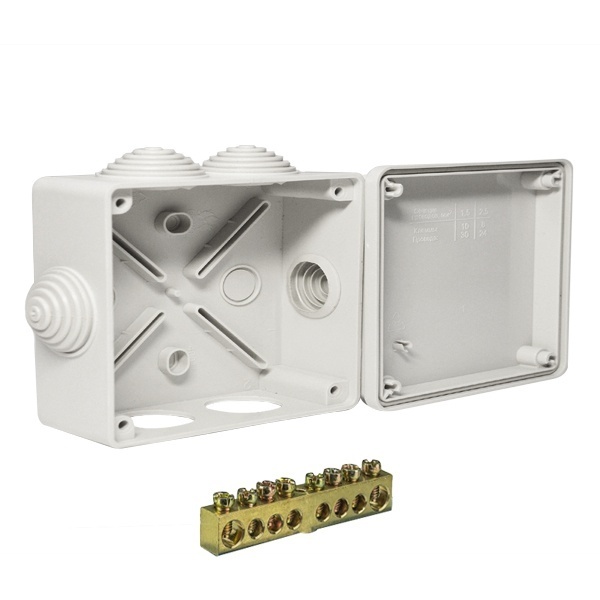 Коробка уравнивания потенциалов Промрукав 120х80х50 мм ОП с шиной на 8 зажимов