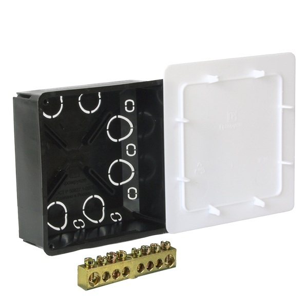 Коробка уравнивания потенциалов Промрукав 100х100х45 мм СП с шиной на 8 зажимов